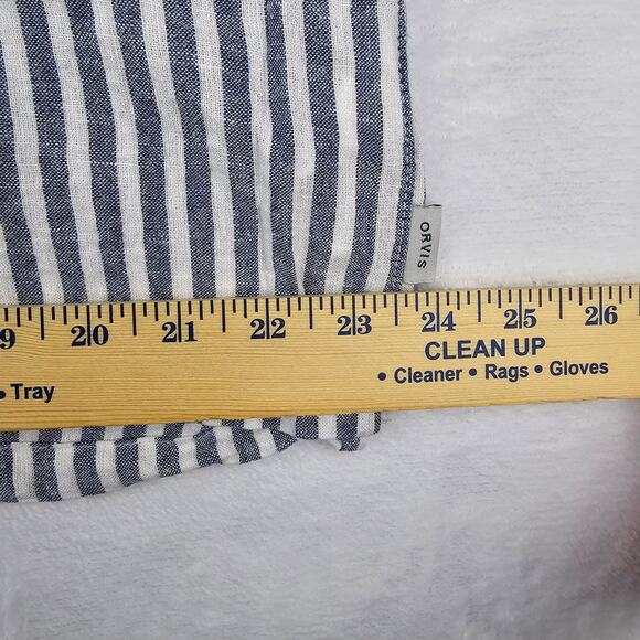 Orvis Linen Shirt Large Womens Striped Blue White Button Up Boxy Boho Lagenlook - Picture 11 of 16